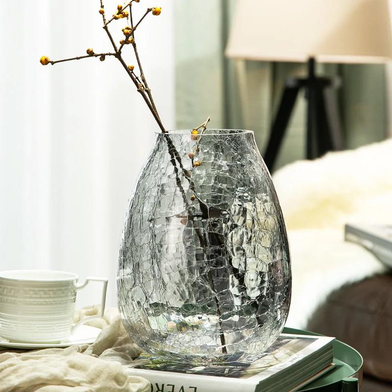 Light Luxury Lucite Ice Flower Glass Vase American Home Decor Clear Flower Vase Living Room Decoration Amber Vase
