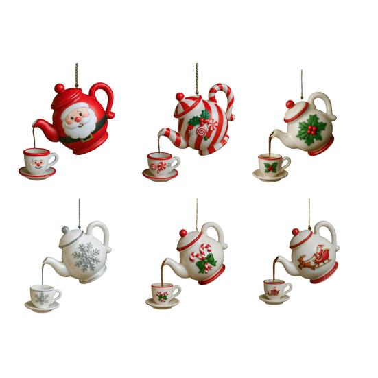 Винтажный чайник и чайная чашка Рождественское украшение со снежинкой