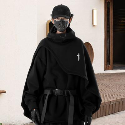 Унисекс толстовка с капюшоном, имитация двухкомпонентного пончо, многослойный нерегулярный дизайн, толстый высокий воротник, меховой стиль, толстовка с длинными рукавами, повседневная спортивная уличная одежда