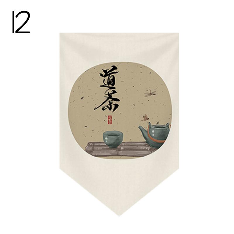 Japanese Tea Room Partition Door Head Curtain Signboard Chinese Style Hanging Short Curtain Restaurant Teahouse Decor Pennant