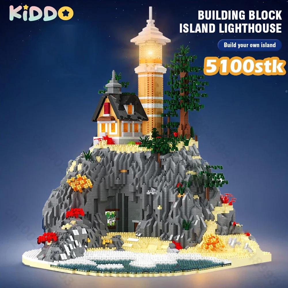Non-Toxic 5100Stk Lighthouse Island Building Blocks Lighthouse Model Bricks With Light Kids Toys Christmas Gifts Assembly Architecture Set