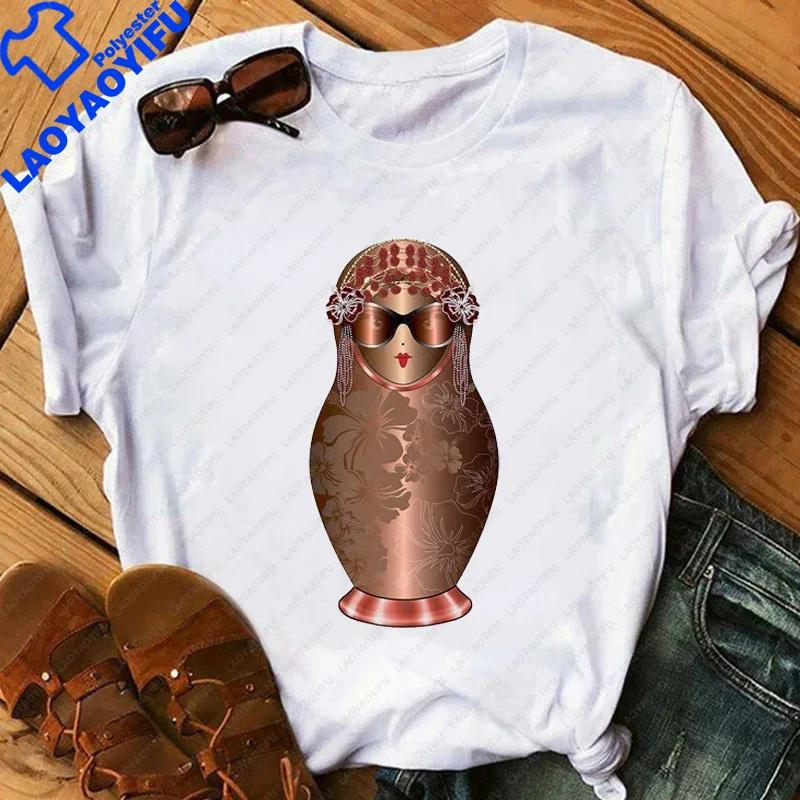 Matryoshka Doll T Shirt 2023 Funny Summer Fashion Tshirt Russian Doll TShirt Unisex White Casual T Shirt Female Harajuku Shirt