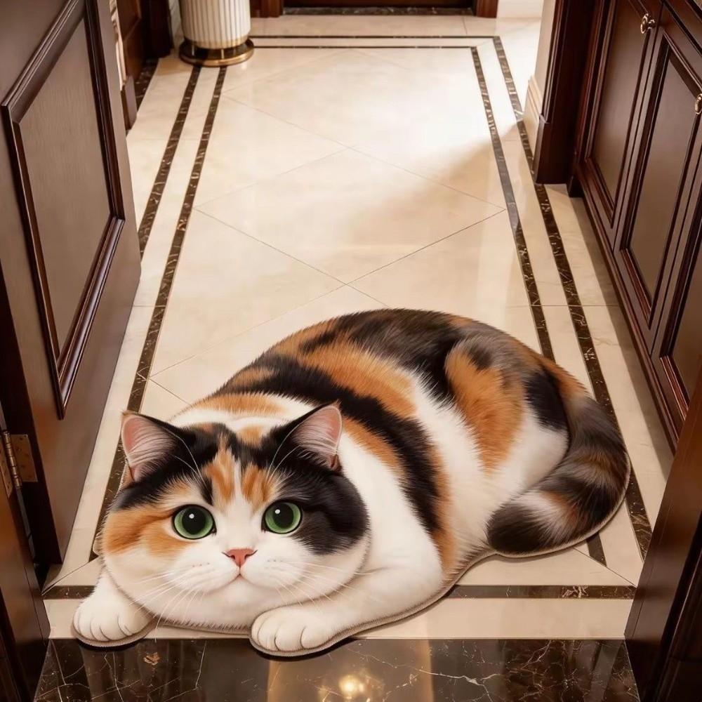 2D Cat-Shaped Area Rug Anti-fouling Cartoon Carpet Cute Home Decor Carpet Bedrooms