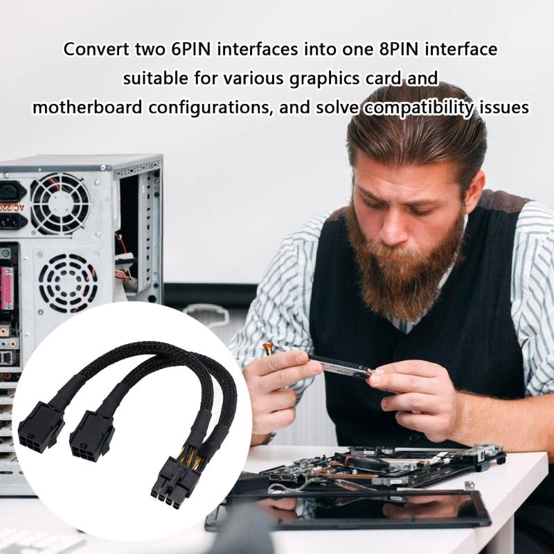 GPU Splitter Cable Double 6 Pin Female to 8 Pin Male Power Adapter Splitter Power Extension Cable for GPU Graphics Card
