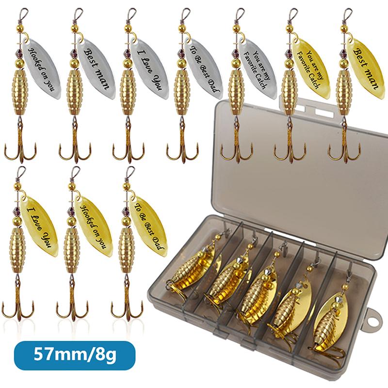 5/10 шт./коробка Блесна-вертушка Блестки с тройником Металлическая блесна Ложка Твердая рыболовная приманка с коробкой для рыболовных снастей Подарок на День отца