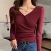 NaVaVa Slim FiT Ribbed Wrap BuTTon V Neck Long sleeVe T shirT nT3020