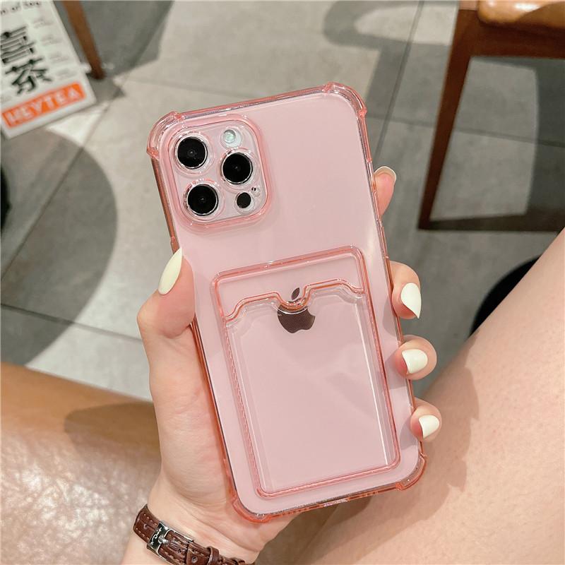 Чехол для карточек, противоударный чехол для iPhone 15 14 13 12 11 Pro Max XR X XS 6 7 8 Plus SE Mini, прозрачный цвет, мягкая рамка, жесткие чехлы