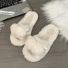 Hairball Thick-soled Cotton Slippers for Women's Wear New Autumn and Winter 2025 Warm Home Solid Color One-word Fluffy Slippers