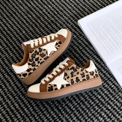 [Fanfuna] Ретро леопардовый принт, обувь со звездами, женские старые немецкие тренировочные туфли, осень 2025, новые нишевые повседневные кеды