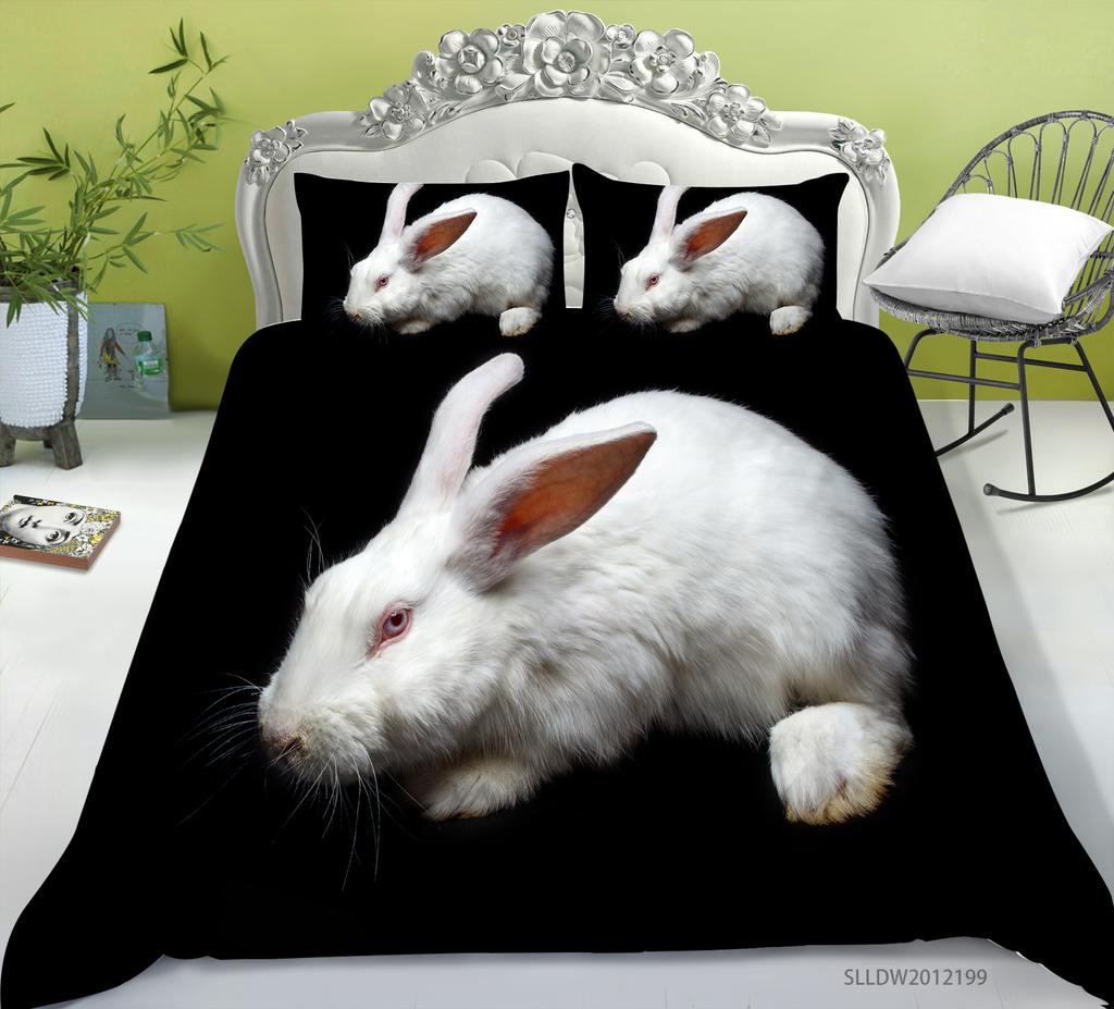 3D Printed Rabbit Bedding Set Cute Animal Down Duvet Cover Pillowcase 2/3 Pieces AU/EU/DE Full Size Soft Home Textile Easter Quilt Cover