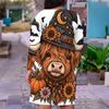 Women Plus Size V Neck Long Sleeve Autumn Bear Pumpkin Printed Fitted Straight Dress
