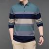 Мужская полосатая рубашка-поло с длинными рукавами, летняя модная повседневная дышащая футболка-поло, мужской брендовый топ с вышивкой