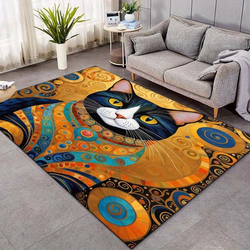 Vibrant Cat Art Rug for Pet Lovers | Colorful Abstract Carpet with Swirl Patterns | Cozy Living Room Decor Skid resistant carpet