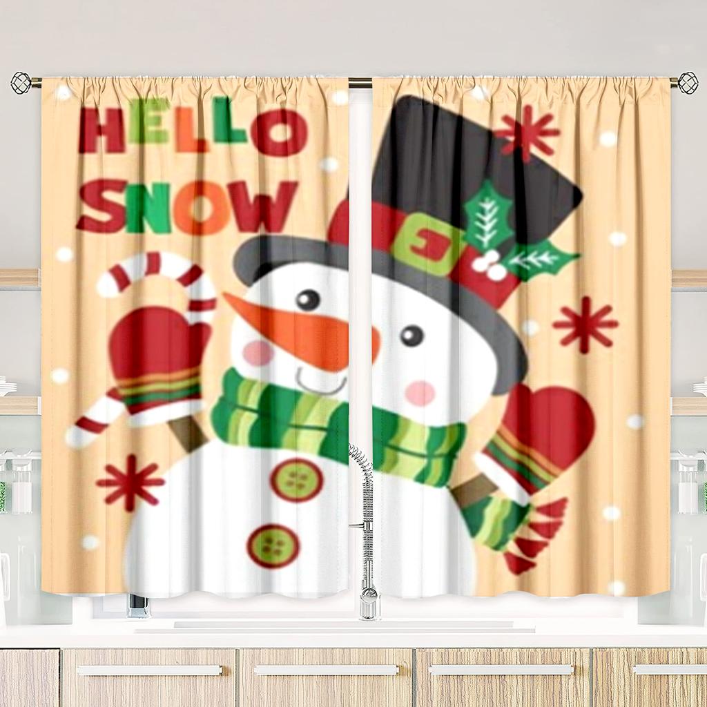2 pieces - Snowman - printed curtain - Polyester material - suitable for bedroom decor, living area, study private curtain