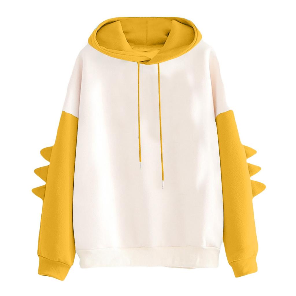 Women's Solid Color Contrasting Dinosaur Loose Casual Hoodie