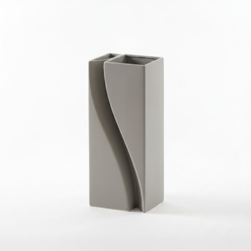 Set of 2 minimalist gray vases for flowers, fluid shapes