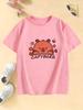 Cute Capybara  Floral Print Fashion Short Sleeve T Shirts Kids Childrens Tshirt Boys Girls Summer Spring Casual Top Tee