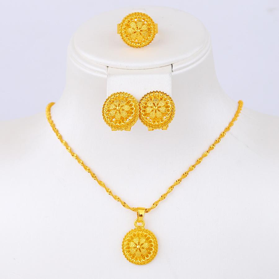 4 предмета Женская модная золотая цепочка с цветком, серьги, кольца, набор с цирконами Подходит для свадьбы, вечеринки, фестивальных подарков