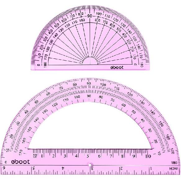 EBOOT 2 Pcs Plastic Protractor Clear 180 Degrees Transparent Protractor for Geometry, 4 Inch and 6 Inch