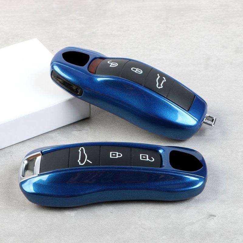 Sapphire Blue Luxury ABS Plastics Car Key Case Cover Shell for Porsche Boxster Cayman Panamera Cayenne Macan 718/911 Taycan