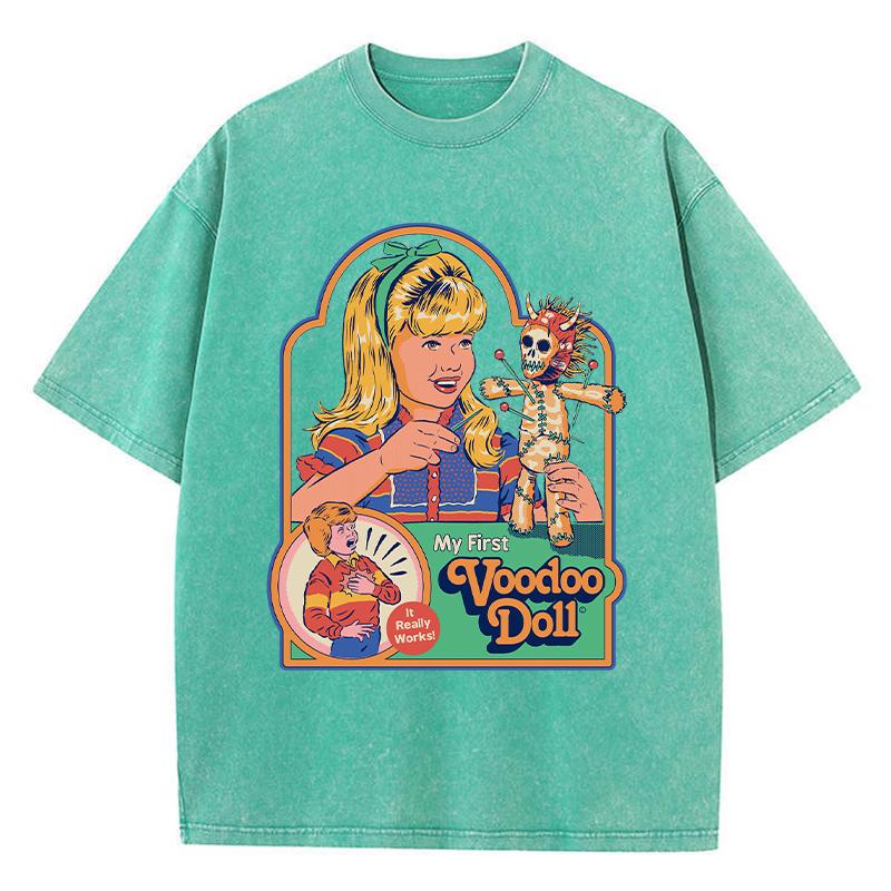 Футболка с принтом куклы вуду для женщин, летняя дышащая футболка с эффектом стирки, уличная мода, футболки, повседневная спортивная крутая футболка