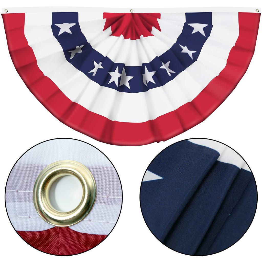 USA Pleated Fan Flag American US Bunting Flag Patriotic Half Fan Banner Flag With Canvas Header And Brass Grommets For Memorial Day Indoor Outdoor