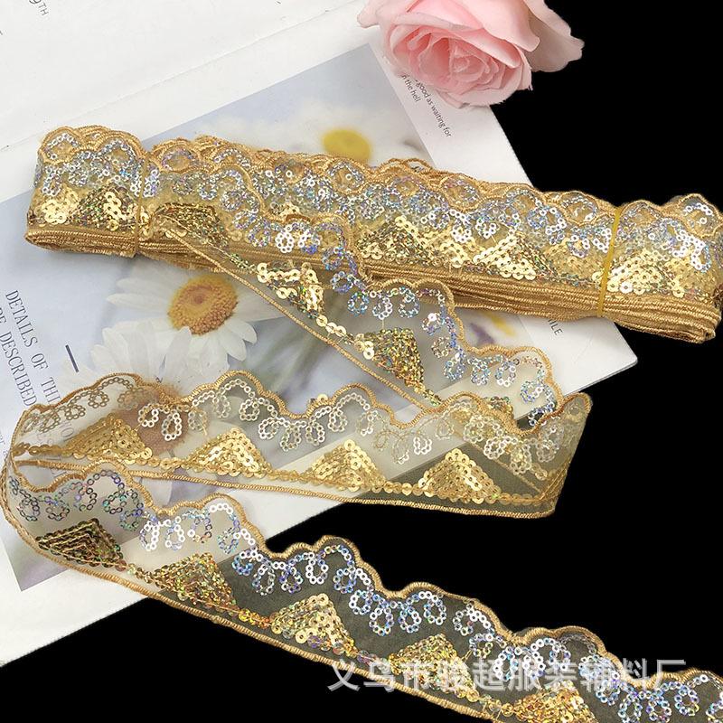 Готовая к использованию сетчатая занавеска с вышивкой пайетками и треугольной кромкой из пайеток