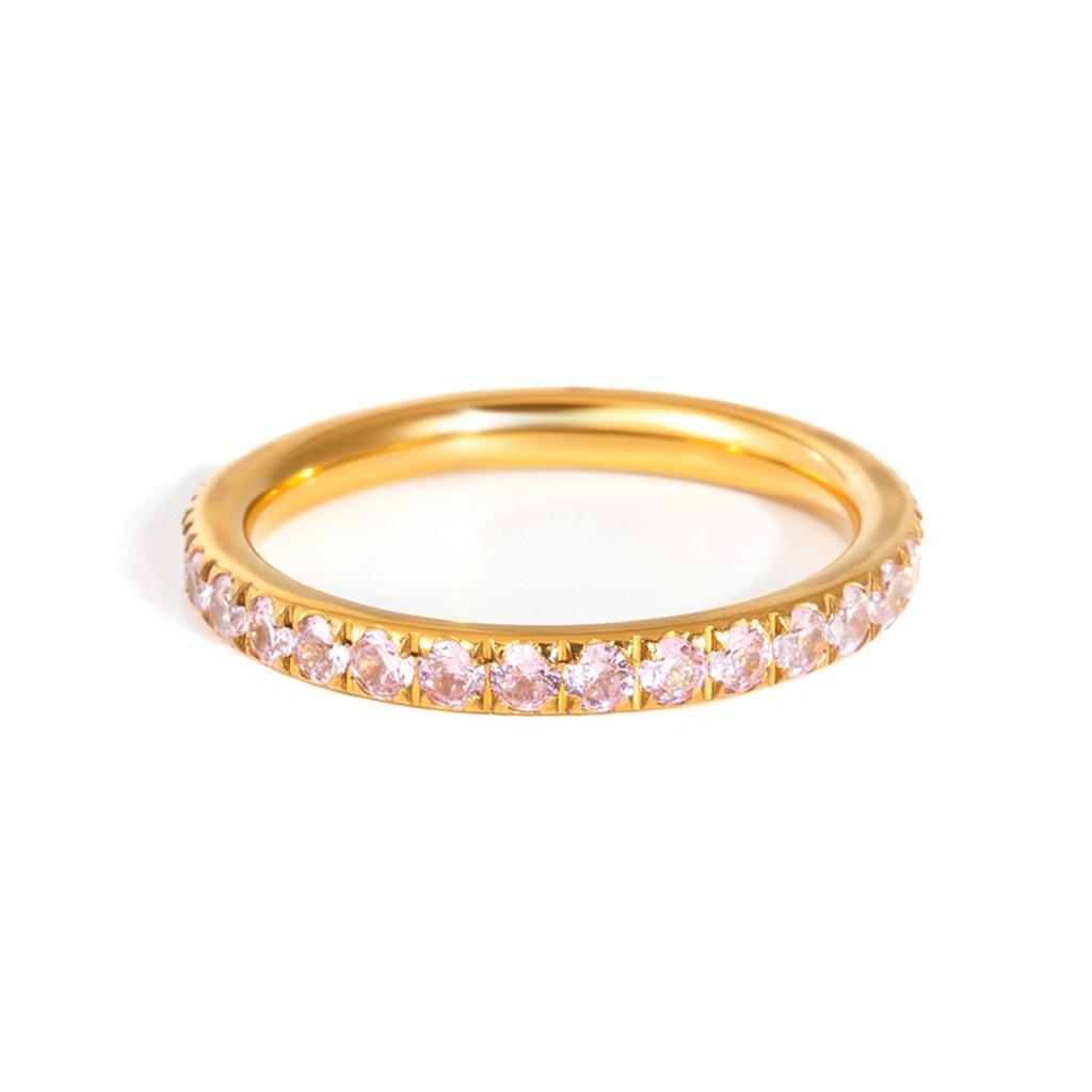 Fashion Ring Whole Circle A-grade Zircon Fine Polished 18K Gold Plated Stainless Steel Ring Women's Daily Wear
