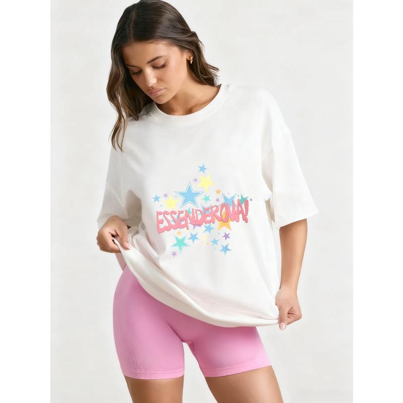 Футболка оверсайз черная с принтом звезды, базовая, графическая, повседневная, уличная мода, топ, женский летний наряд