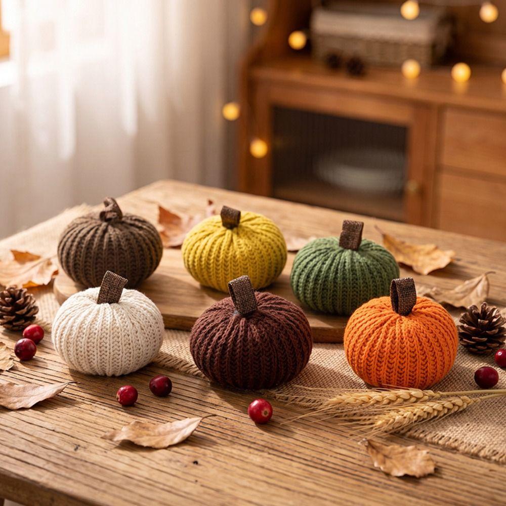 6Pcs Knitted Fabric Fall Harvest Pendant DIY Craft Fabric Pumpkin Decor Thanksgiving Decor