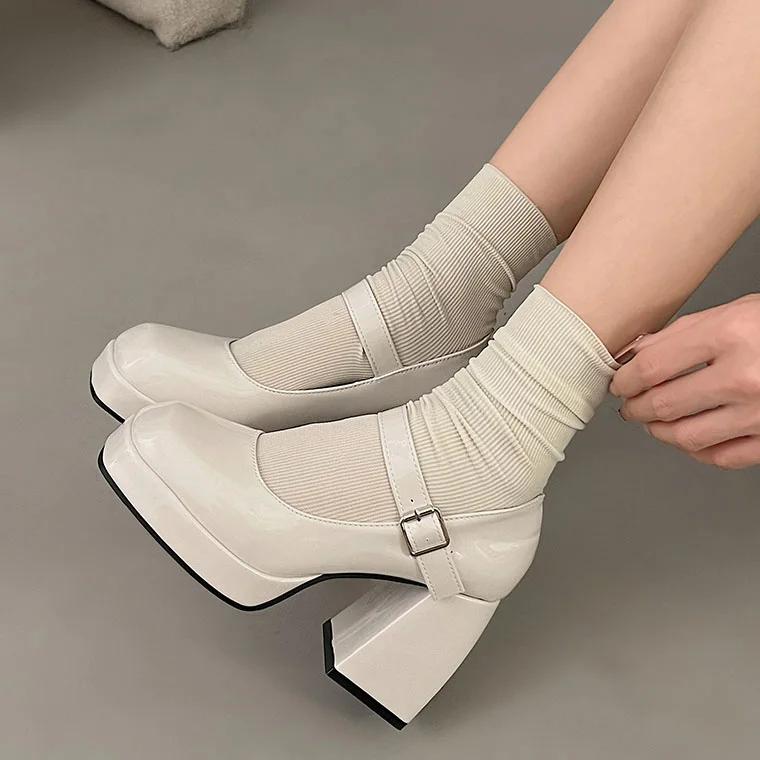 Новые туфли Мэри Джейн, женские модные туфли на толстой платформе, элегантные туфли на высоком каблуке в стиле ретро для офиса, праздничные туфли на толстом каблуке 42