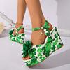 2025 лето большой размер новые модные босоножки с цветочным принтом на танкетке женские босоножки на платформе с одним словом женские