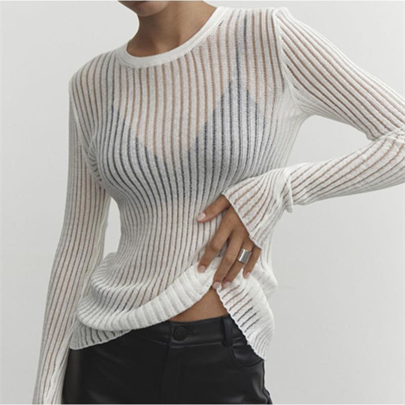 Spring and Summer Women's Knitwear Long Sleeve Round Neck Thin Breathable Knit Top