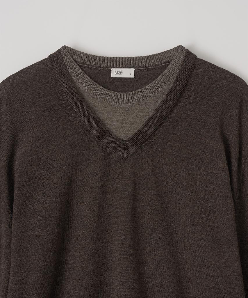 ANOTHER OFFICE Current Layered V-Neck Knit (Brown)