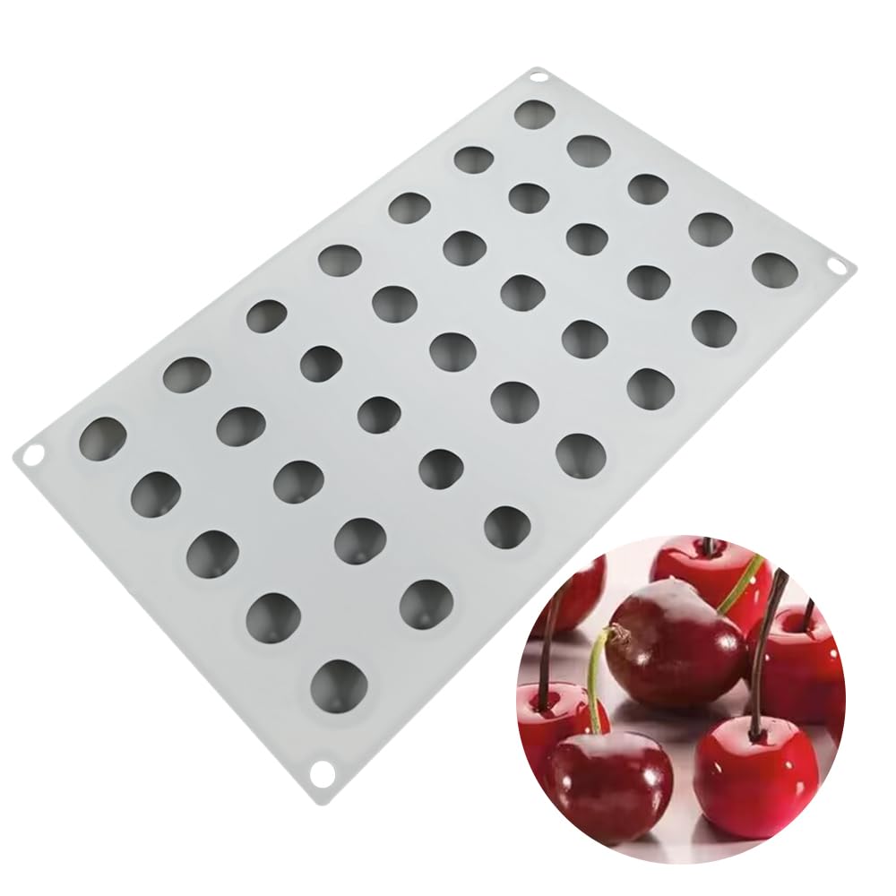 Silica Gel French Mousse Cake Mold, 3D Bakery Artisan Handmade Chocolate Soap Candle Mold, 35-Cavity Cherry