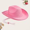 Сплошной цвет с широкими полями, регулируемая ветрозащитная шляпа-котел с веревкой в ​​стиле вестерн, ковбойская джазовая шляпа от солнца, модные аксессуары