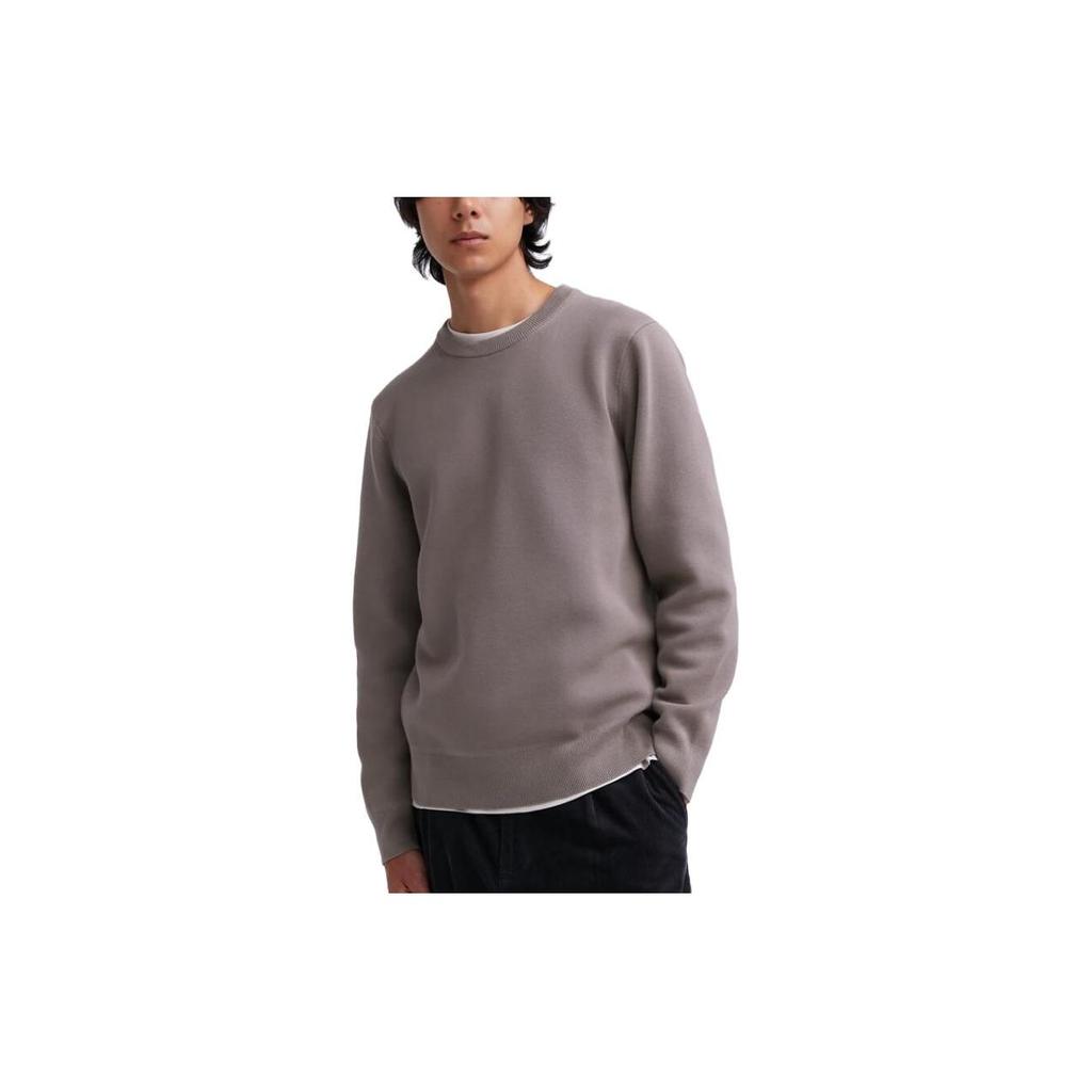 Uniqlo Однотонный фактурный пуловер с круглым вырезом и длинным рукавом, вязаный свитер, унисекс, темно-бежевый 461408-32