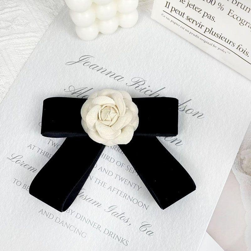 Camellia Flower Brooches Balck Bow Lapel Pins For Women Corsage Shirt Scarf Buckle Badge Accessories