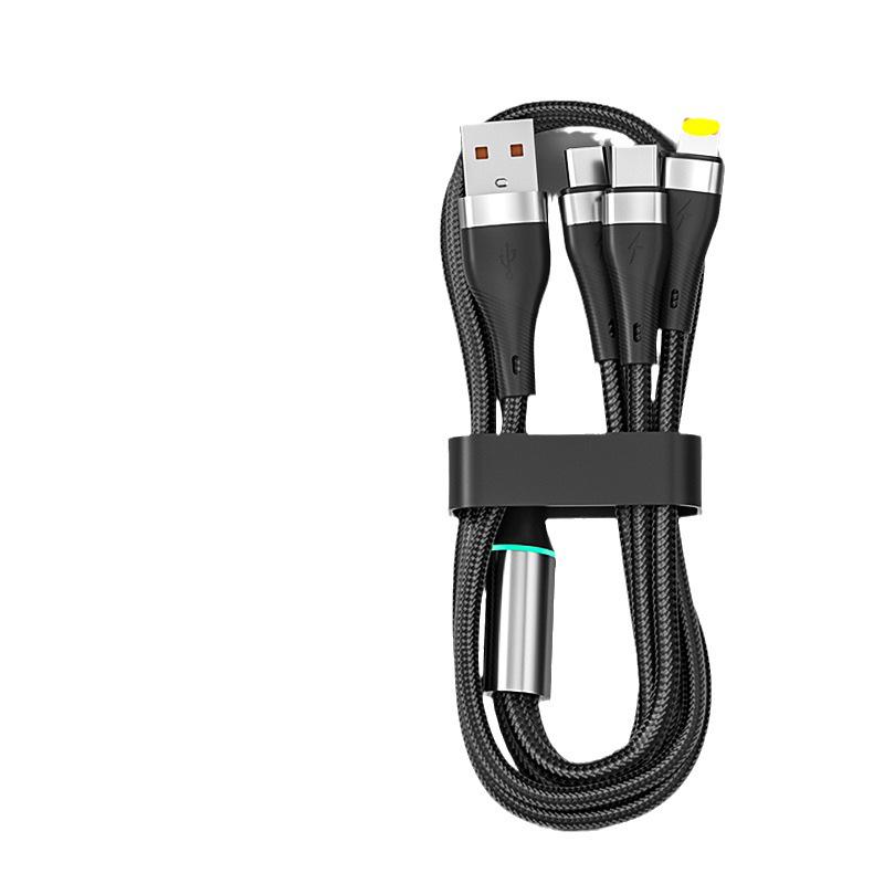 Светящийся кабель для быстрой зарядки «три в одном» мощностью 100 Вт, 6 А для устройств Android, Huawei и Apple