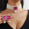 Luxury Multi-Layer Imitation Pearl & Crystal Geometric Choker Earrings & Colorful Exaggerated Necklace Set