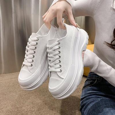 Парусиновые туфли женские весна-осень 2024 года новые высокие маленькие белые туфли кексовая платформа повседневные туфли для папы дышащие одинарные туфли