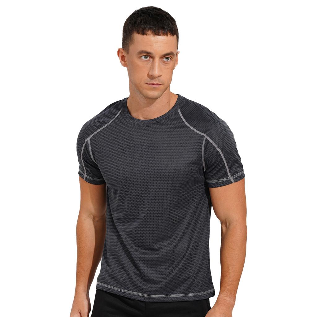 Men Summer Shirts Short Sleeve Tops Quick Dry Solid Color Athletic Sports Tops Plus Size