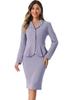 Женский деловой костюм-двойка Allegra K: блейзер и юбка-карандаш с длинными рукавами, лацканами с вырезом и баской, серо-фиолетовый, размер L