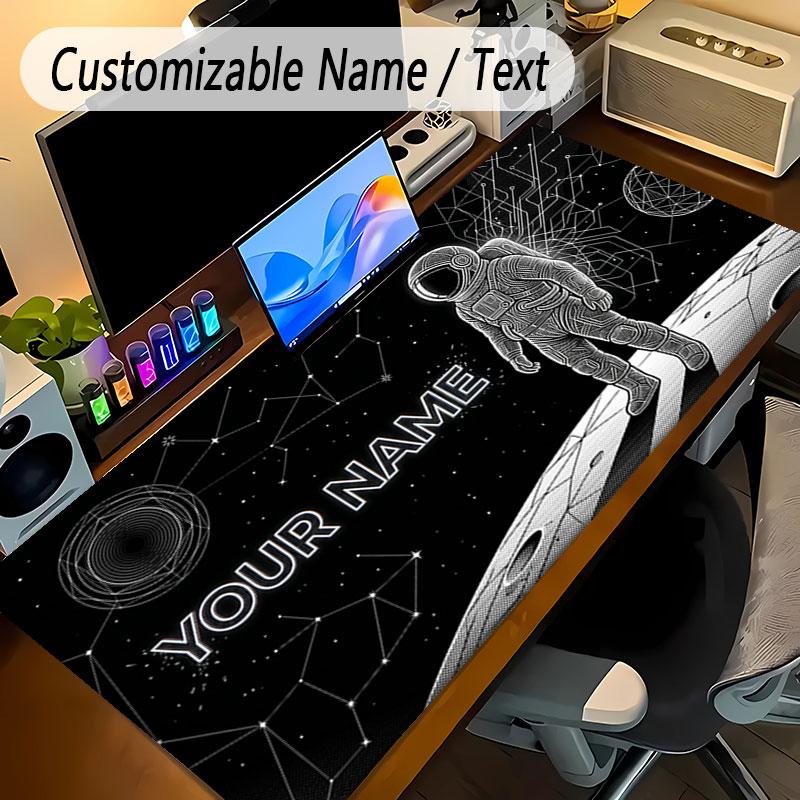 Astronaut Space Theme Personalized Mouse Pad Custom Name Text Non Slip Desk Pad For Laptop Office Desktop
