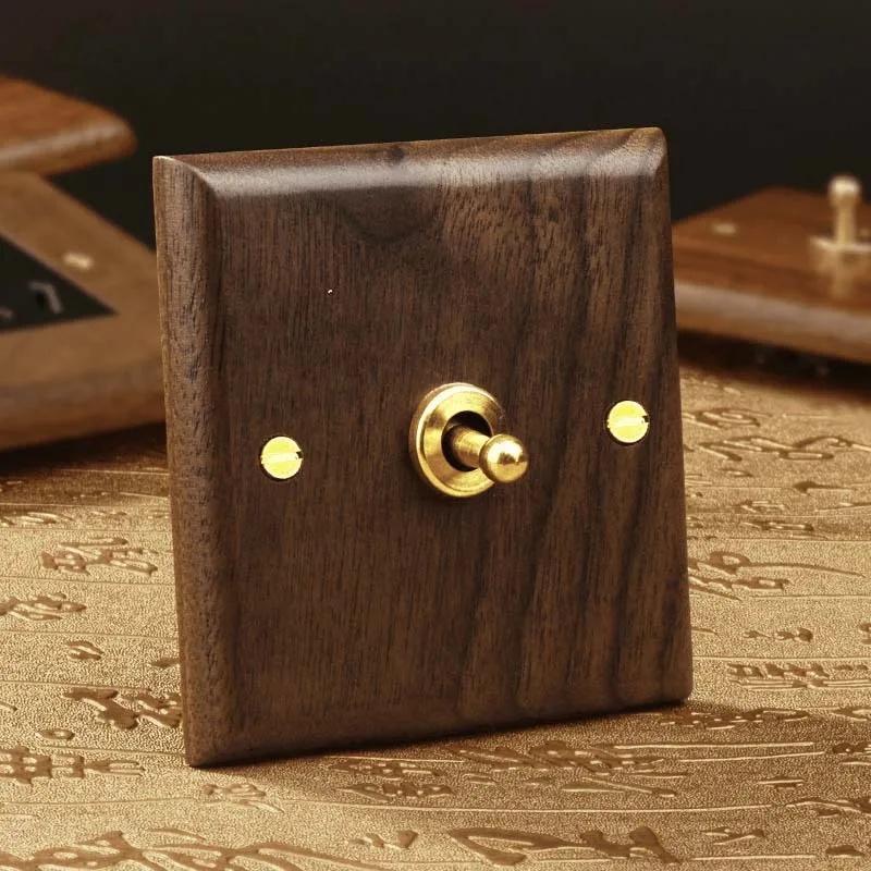 1/2/3/4gang1/2way European Vintage Passage Wall Light Solid Wood Brass Toggle Panel Switch Power Outlet Antique Home Decor