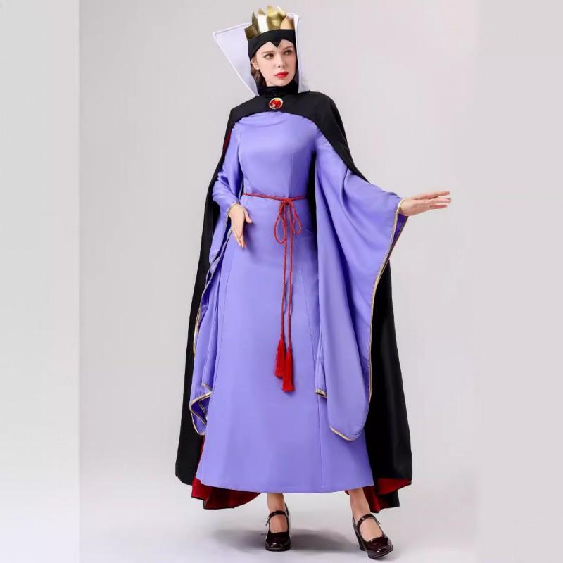 Halloween Snow White Evil Queen Cosplay Costume Stage Performance Womens Fancy Dress With Crown Wig Cape Belt