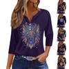 Жен. Футболка Футболка С принтом Пуговицы Рукав 3/4 Повседневные Выходные Мода Классический V-образный вырез Обычный Топ