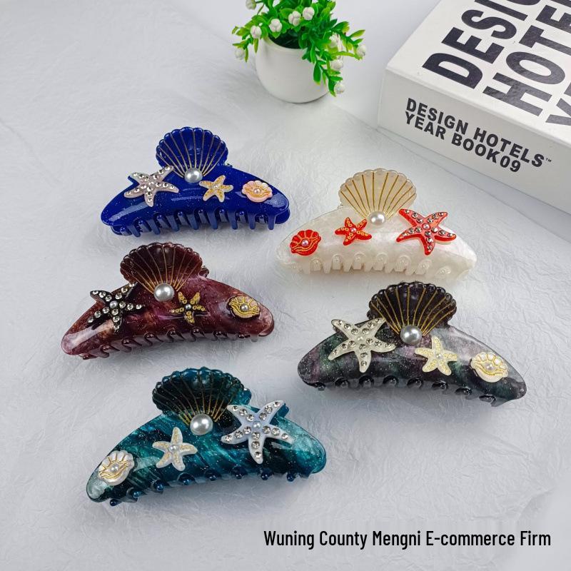 Starfish Rhinestone Claw Hair Clip - Acrylic Updo Shark Clip Headwear
