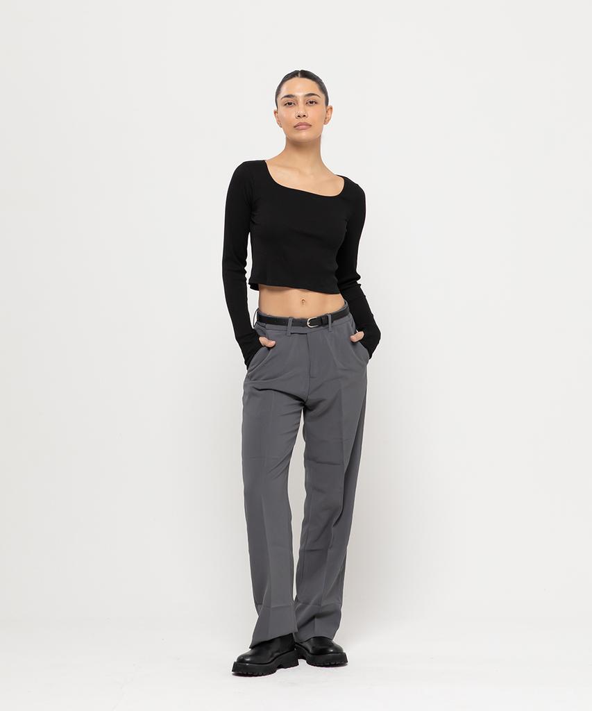 CHAMBROS Hidden Banding Semi-Wide Wrinkle-Free Slacks [Gray]