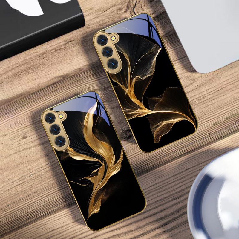 Плавающая золотая лента Для Samsung Galaxy S20 FE S21 S22 S23 Plus S24 Ultra 25Ultra S21+ S9+ S22Plus Золотой стеклянный чехол для телефона